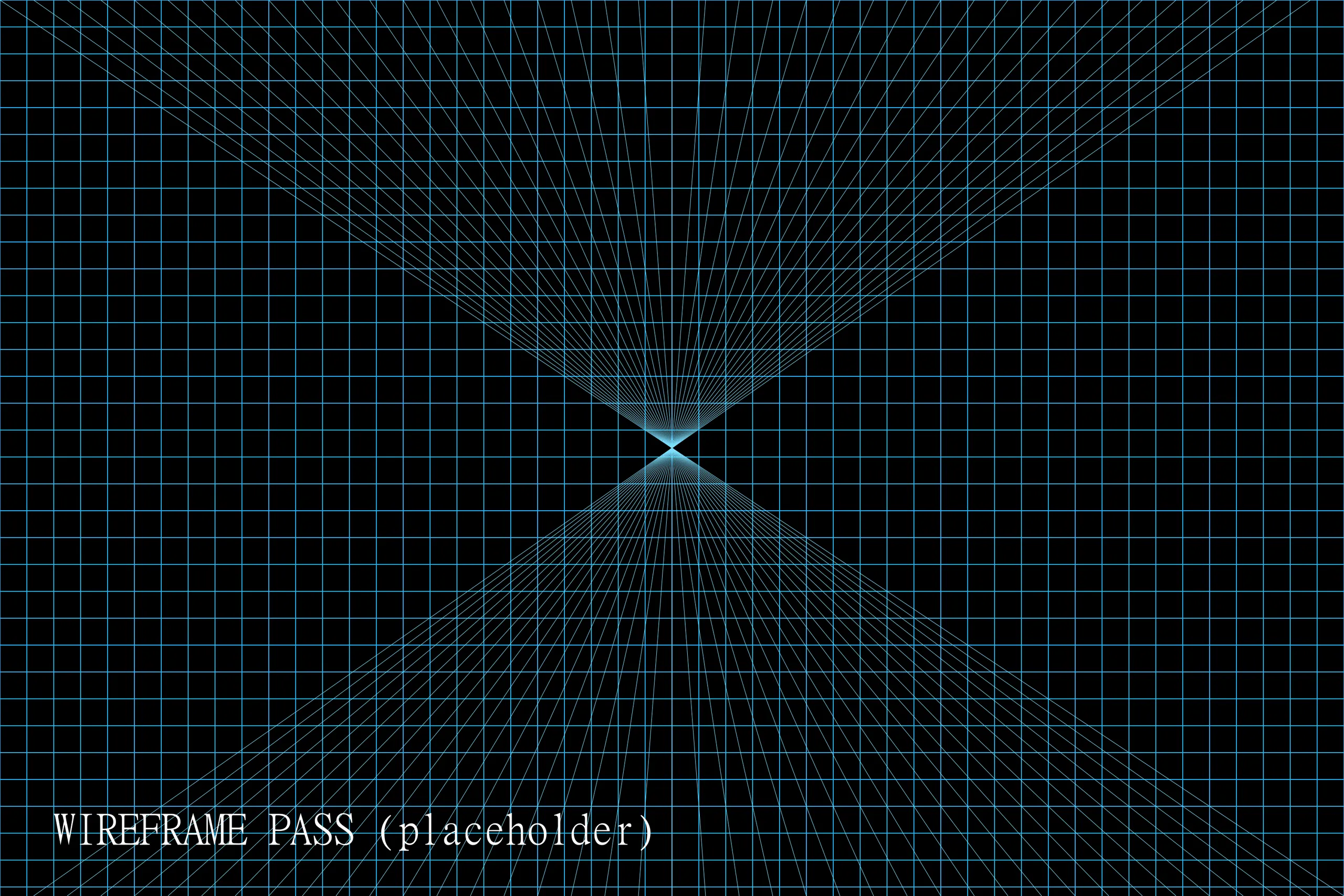 Synthetic wireframe pass: a cyan grid with diagonal edges on black, standing in for a real model's topology view